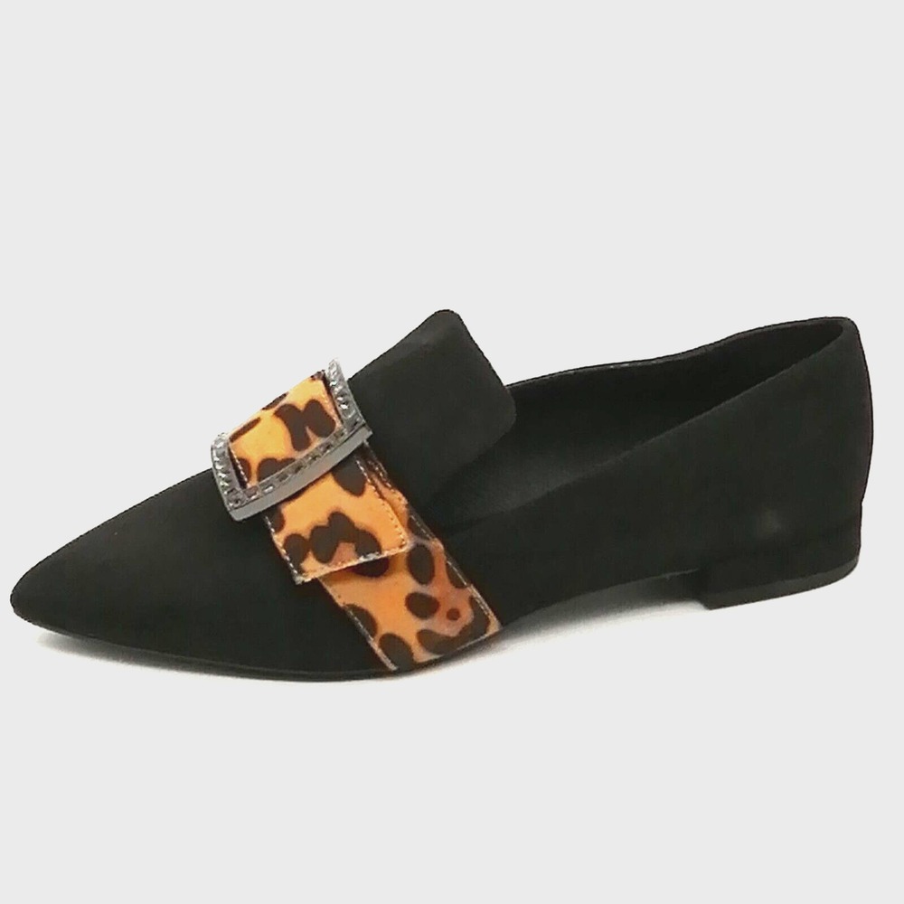Midnight Velvet Womens Loafer Black Rhinestone Buckle Pointed Toe 6 NEW